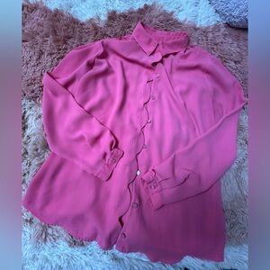 NY Collection Vibrant Pink Button-Down Shirt